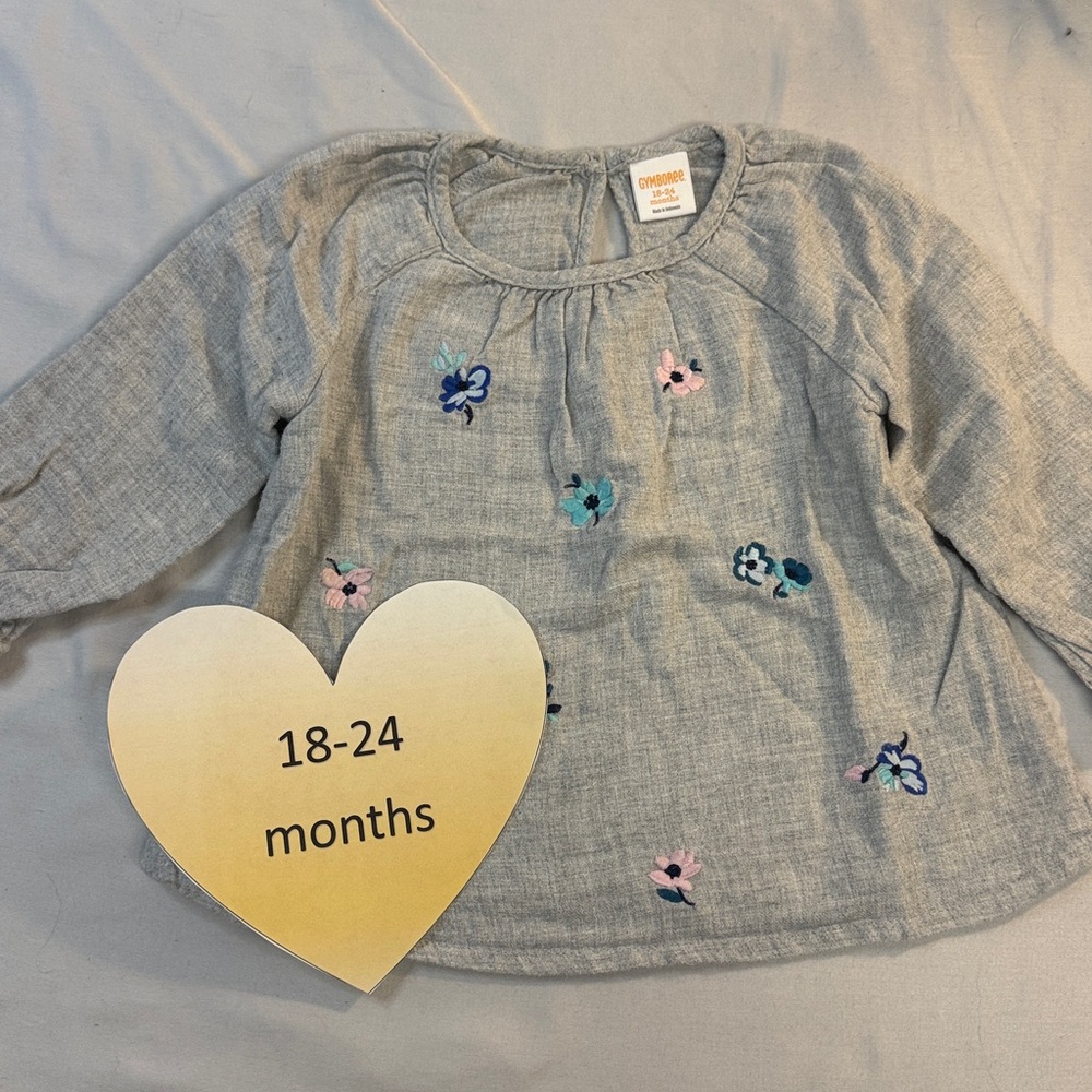 Gymboree - long sleeve Heather Grey Baby Dress with embroidered flowers